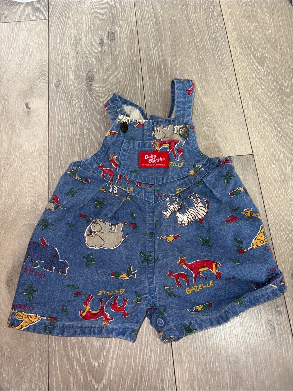 Baby BgoshBlue Denim Animal-Print Short Overalls for Kids